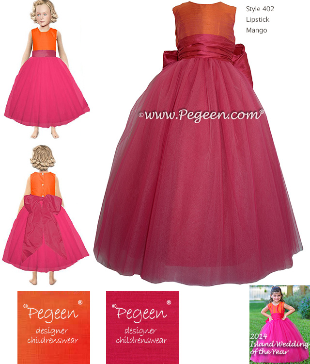 Flower Girl Dress Style 402 Colors: Lipstick and Mango with a Tank Bodice