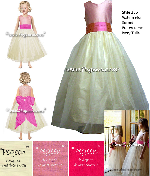 Style 356 Watermellon, Sorbet, buttercreme and Ivory Tulle