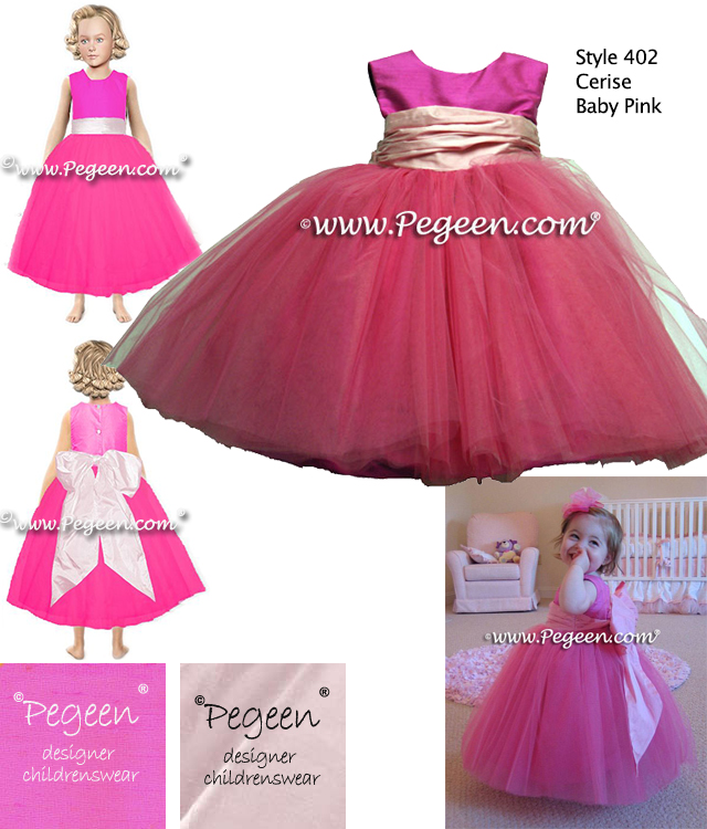 Flower Girl Dress Style 402 in Cerise and Baby Pink