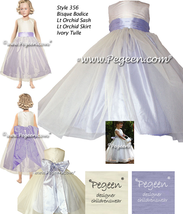 Flower Girl Dress Style 356 in Bisque, Lt Orchid and Ivory Tulle