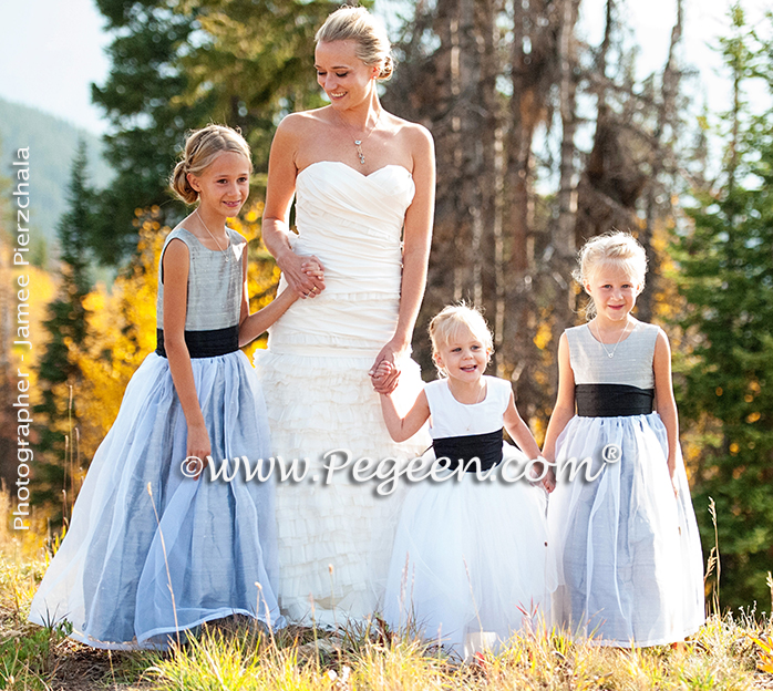 Custom Flower Girl Dresses Style 313 in Silver and Antique White