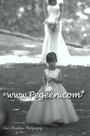 Pegeen Custom Flower Girl Dresses Style 356 in Bisque and Lilac with tulle overskirt