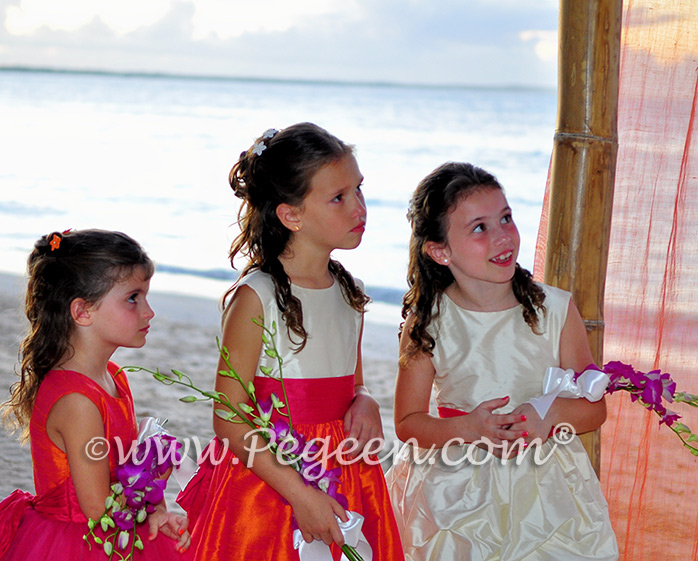 Flower Girl Dresses Style 402 / Island Wedding of the Year 2014 in Mango Orange and Hot Boing Pink