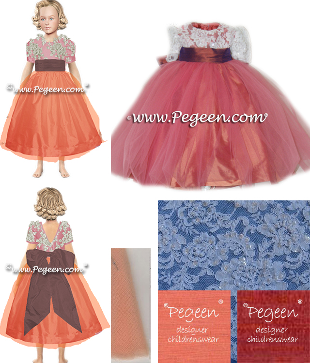 Coral and purple (raisin) tulle flower girl dress