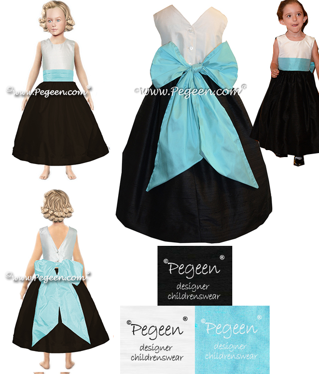 Flower Girl Dress Style 398 in Black, White and Tiffany Silk