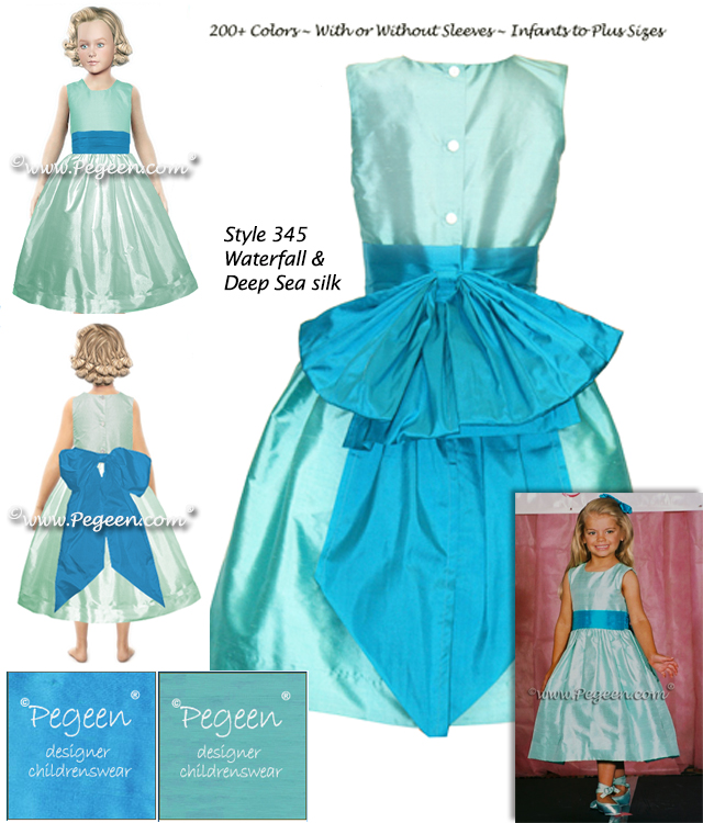 Tiffany Blue and Tahiti Blue Silk Flower Girl Dress