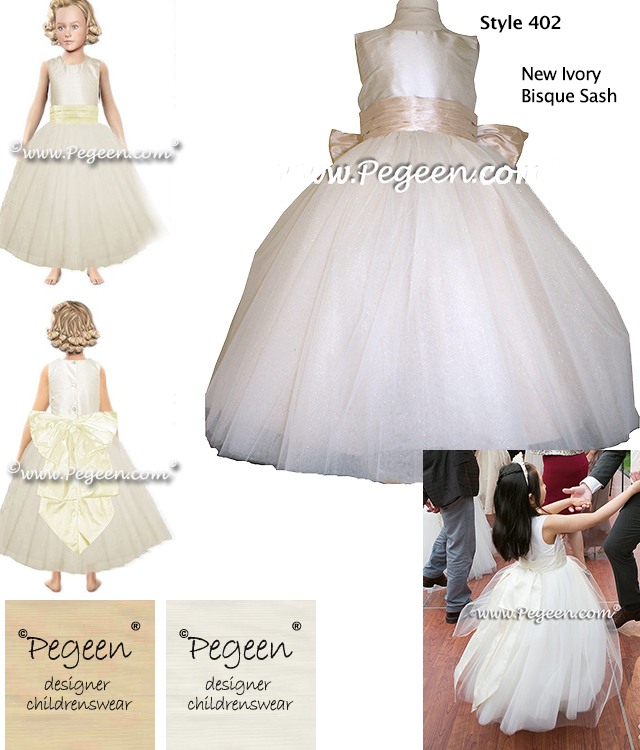402 Bisque Ivory Tulle Flower Girl Dress