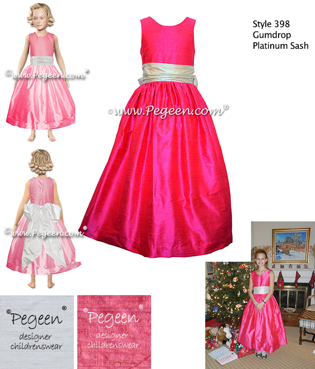 Gumdrop Pink and Platinum Gray Silk Flower Girl Dress