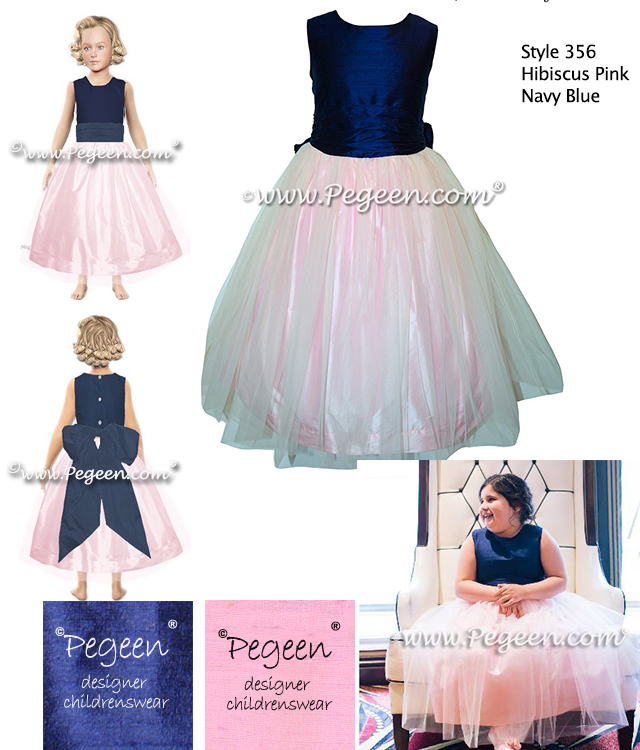 Pink-navy-tulle flower girl dress