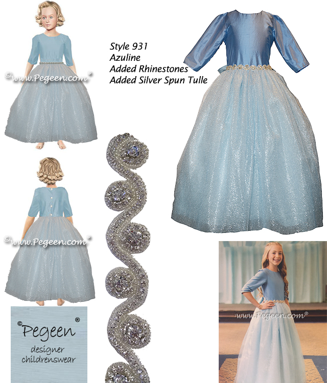Jr Bridesmaids Dress in silver and blue wedding, style 931, jewish wedding, 3/4 sleeves